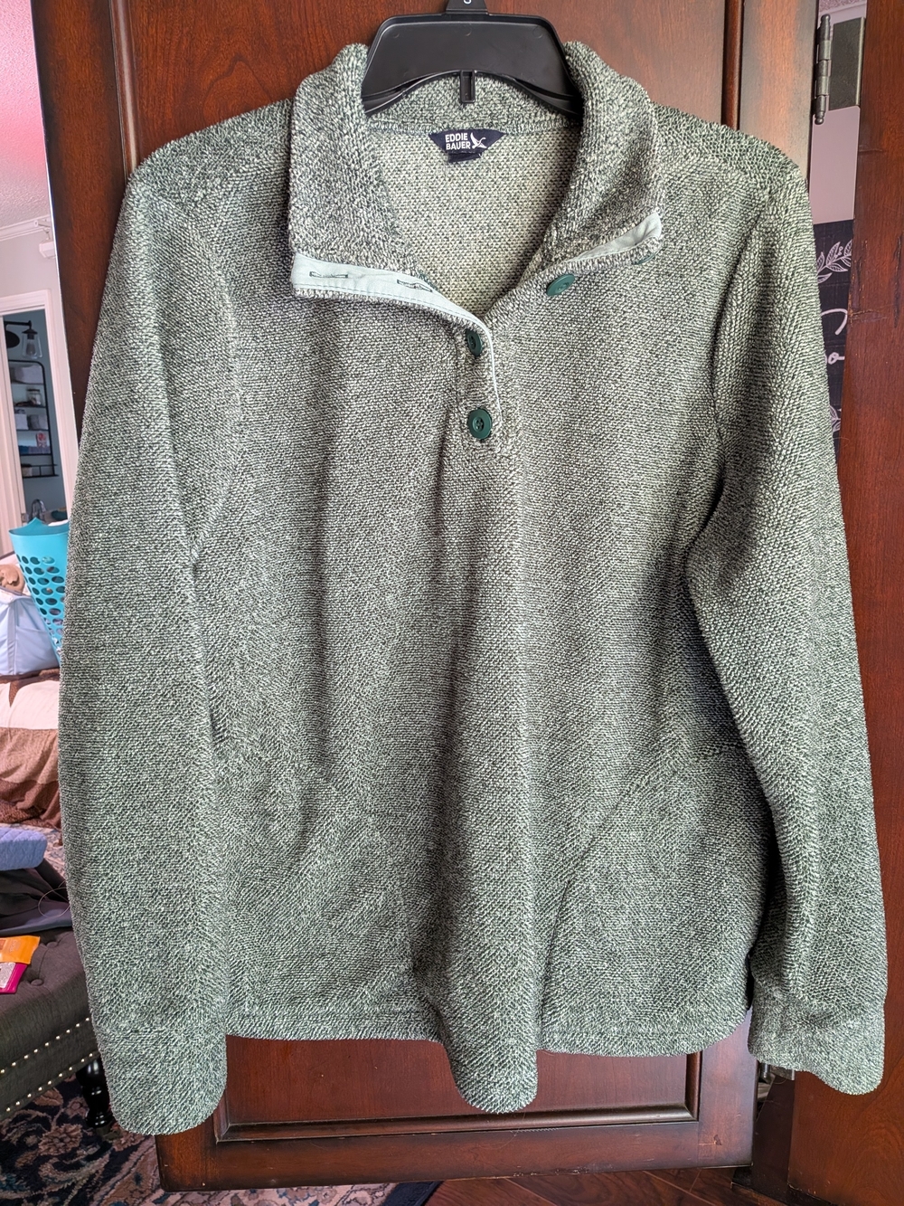 Eddie Bauer Olive Green Herringbone Zip-Up Sweater